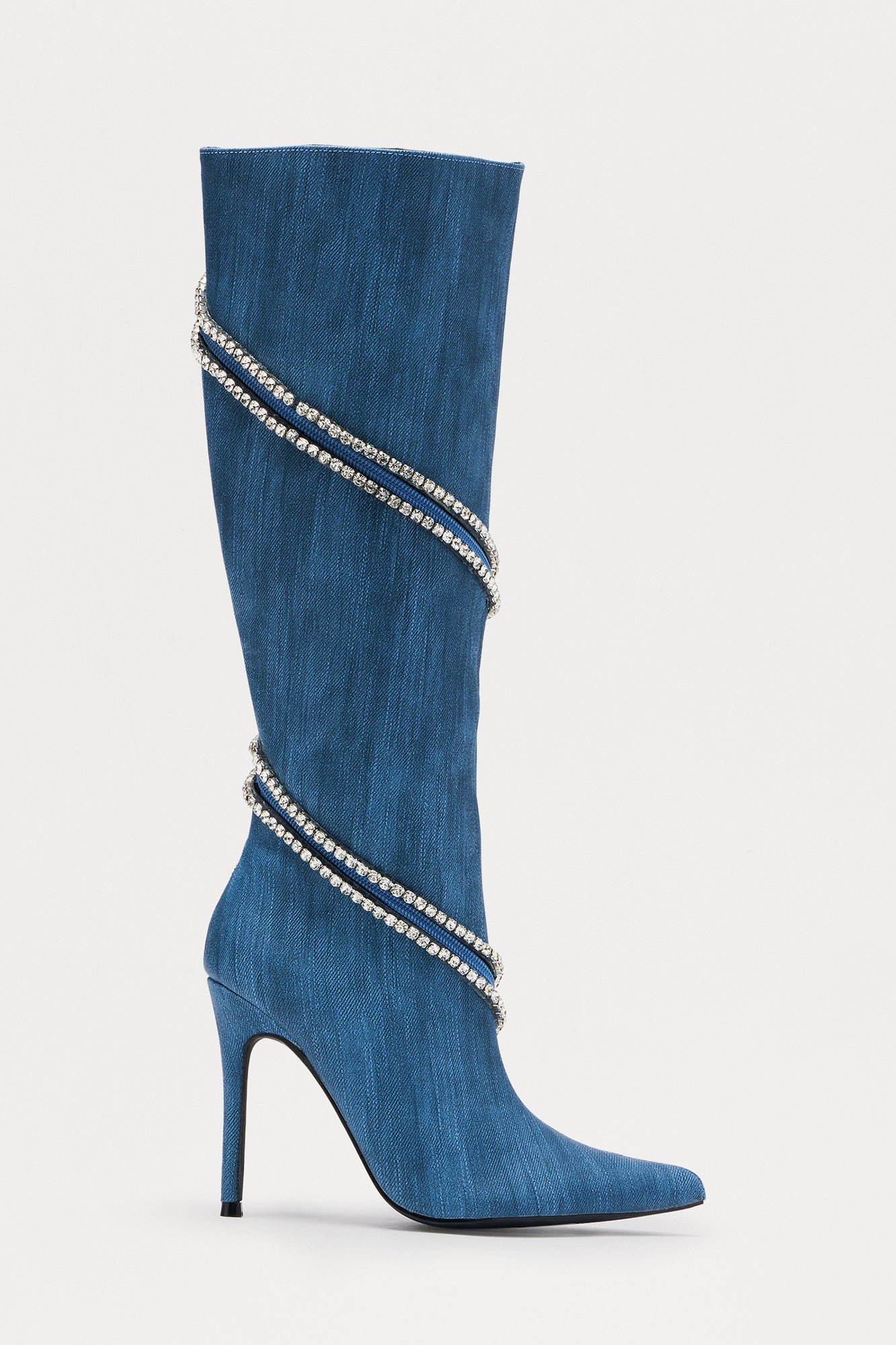 Brant Rhinestone Trim Boots - Denim