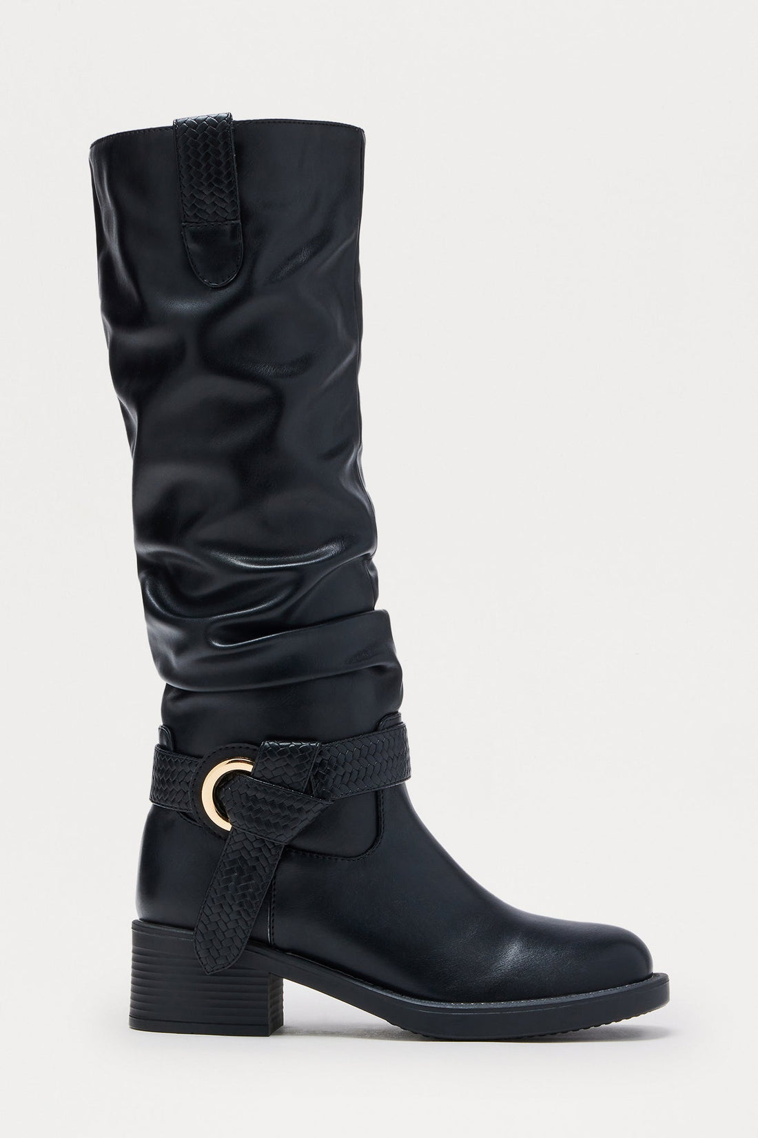 Ride High Braided Buckle Boots - Black