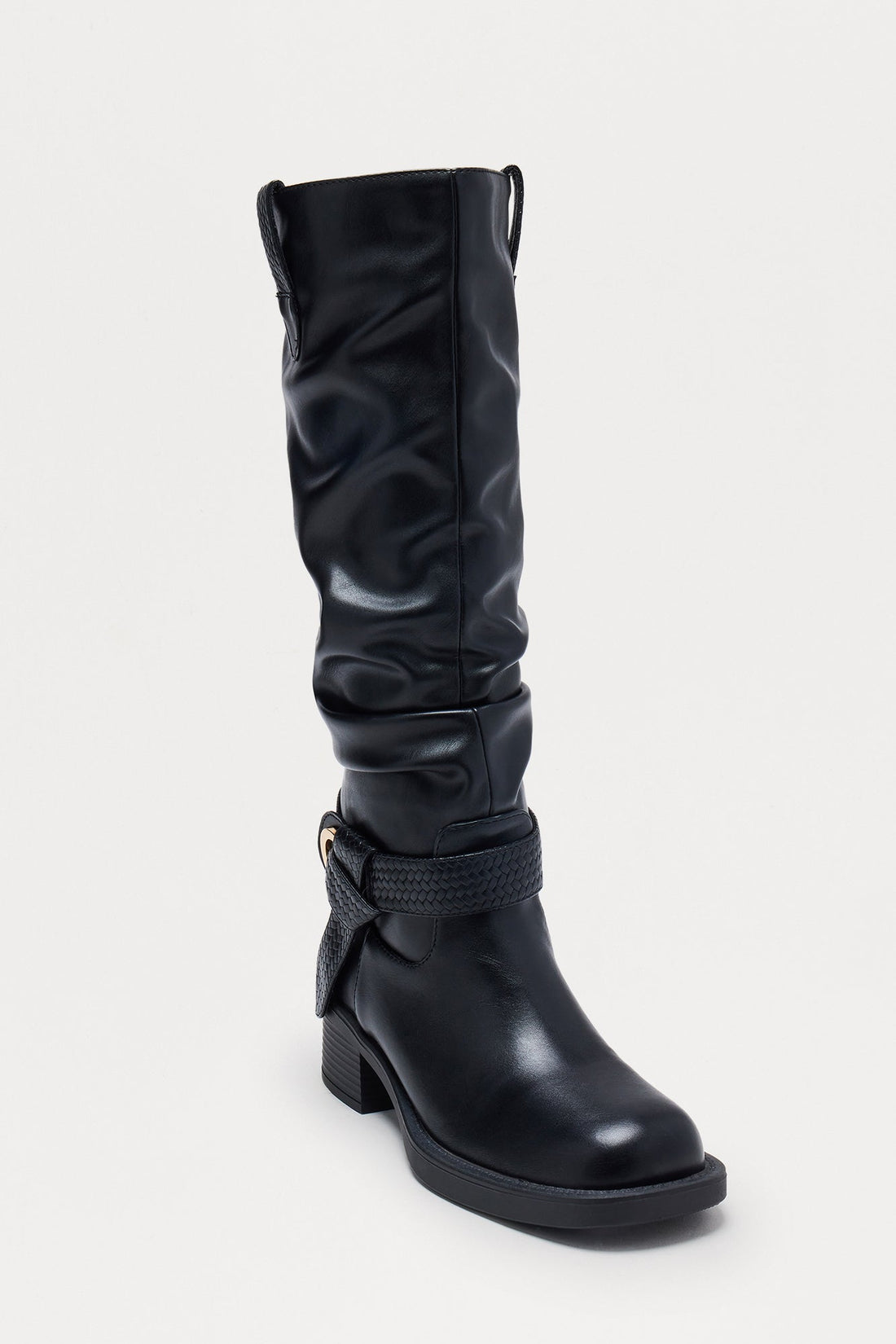 Ride High Braided Buckle Boots - Black