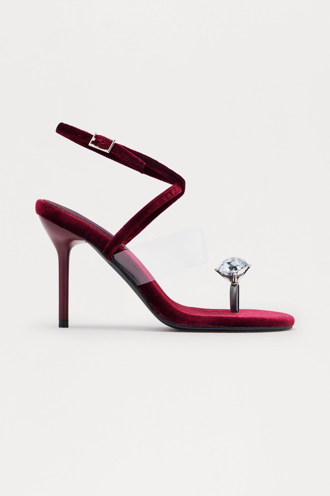Bling Jewel Toe Ring Heels - Burgundy
