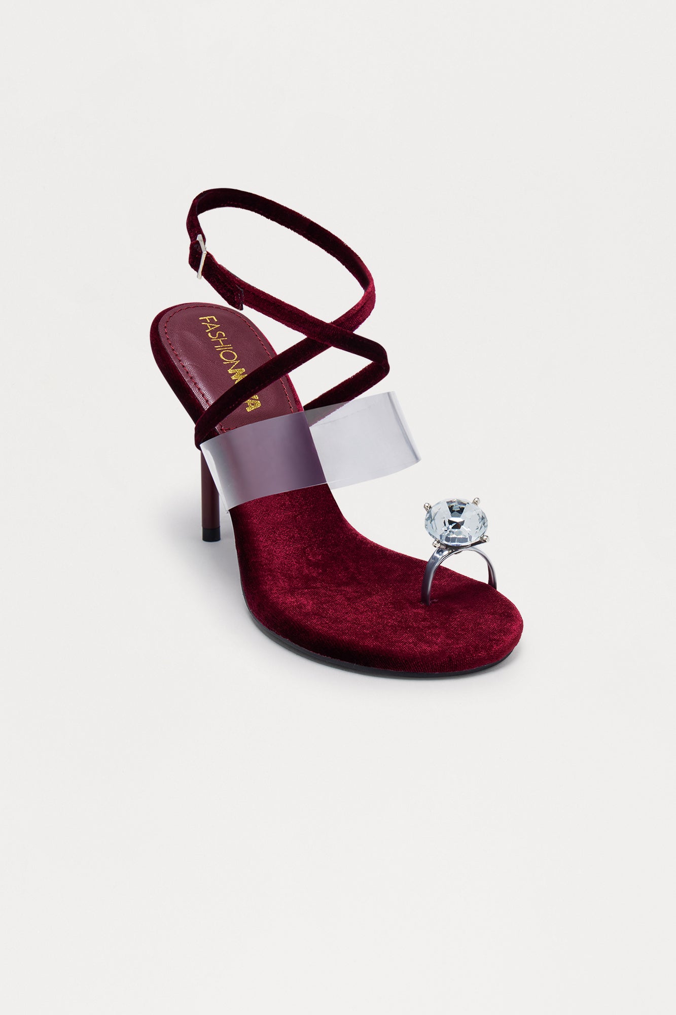 Bling Jewel Toe Ring Heels - Burgundy