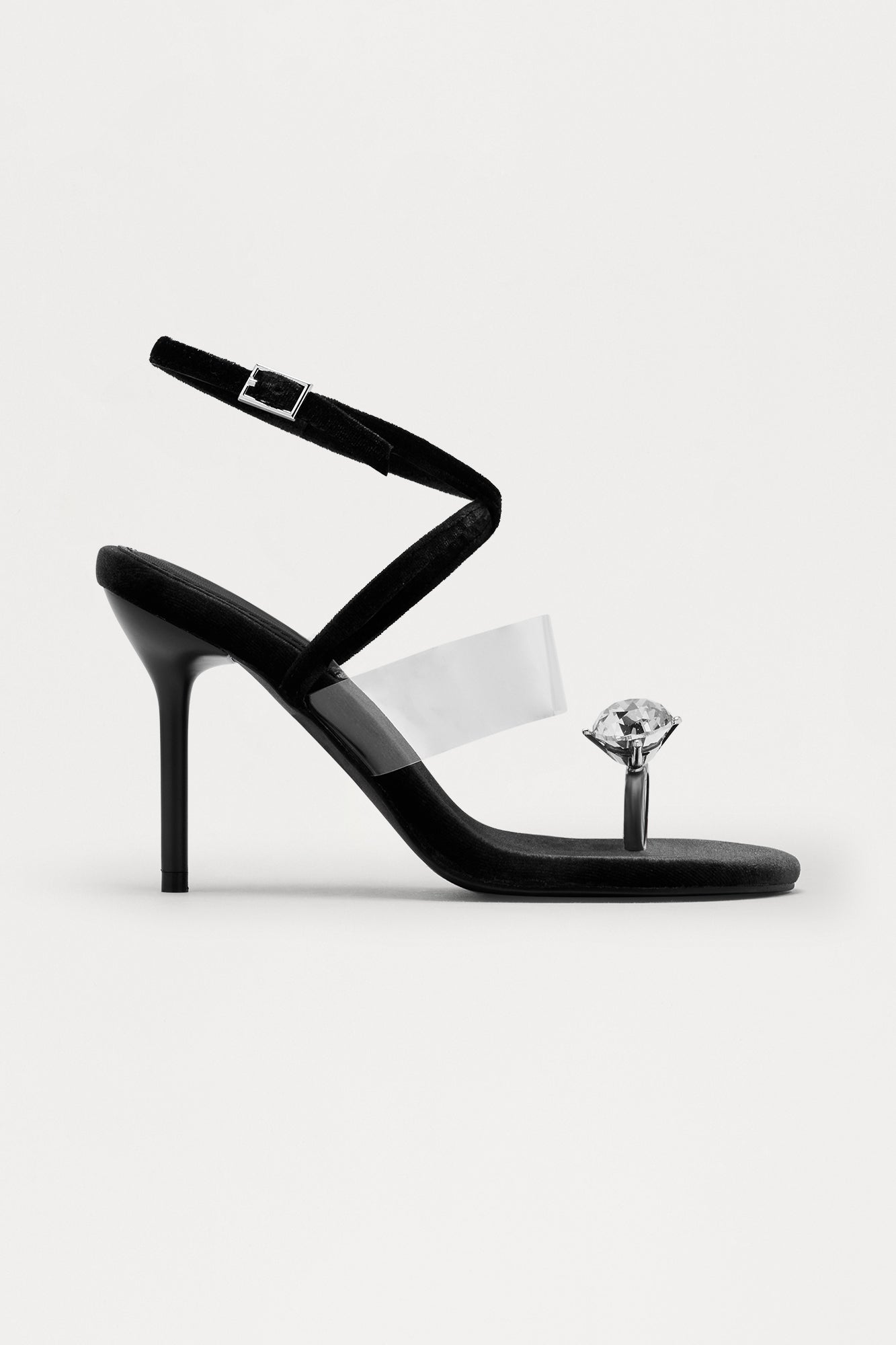 Bling Jewel Toe Ring Heels - Black