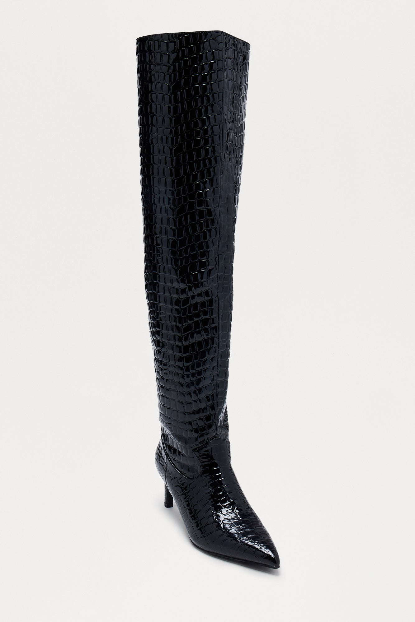 Snappy Croc Thigh High Boots - Black