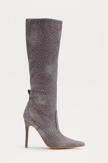 Blaze Rhinestone Stiletto Boots - Grey