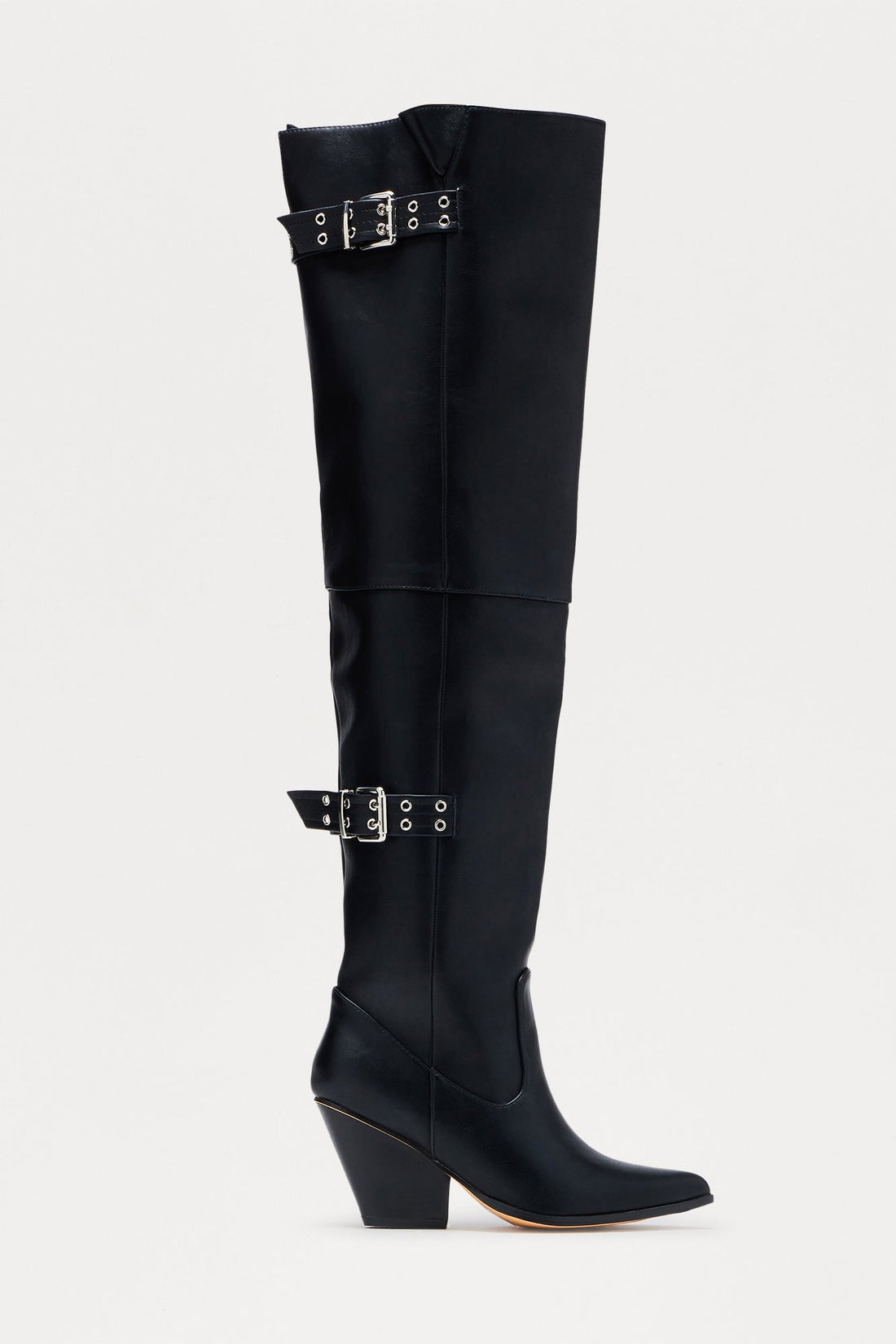 Sacha Buckle Thigh High Boots - Black