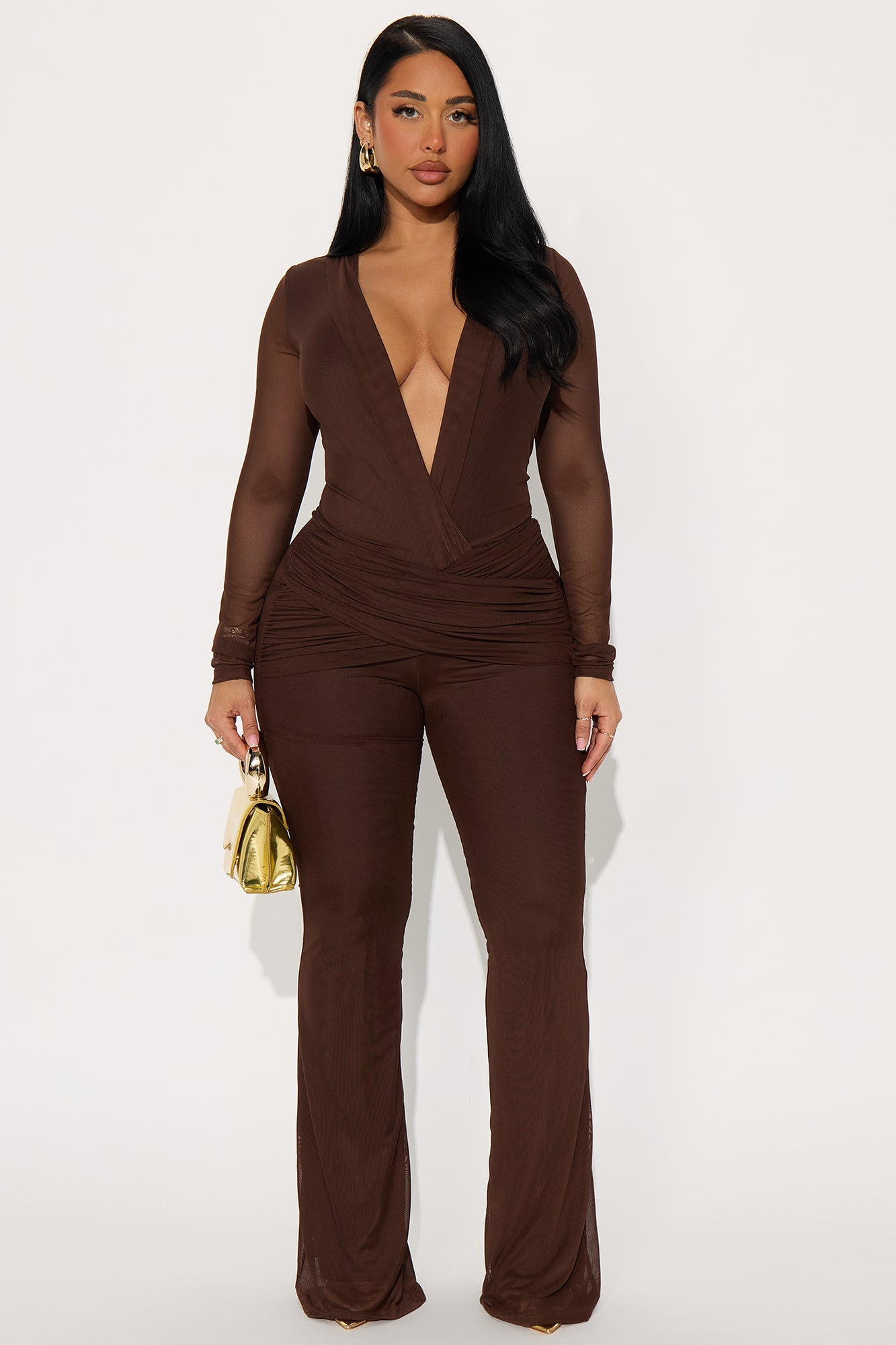 Wild Temptation Mesh Striaght Leg Jumpsuit - Chocolate