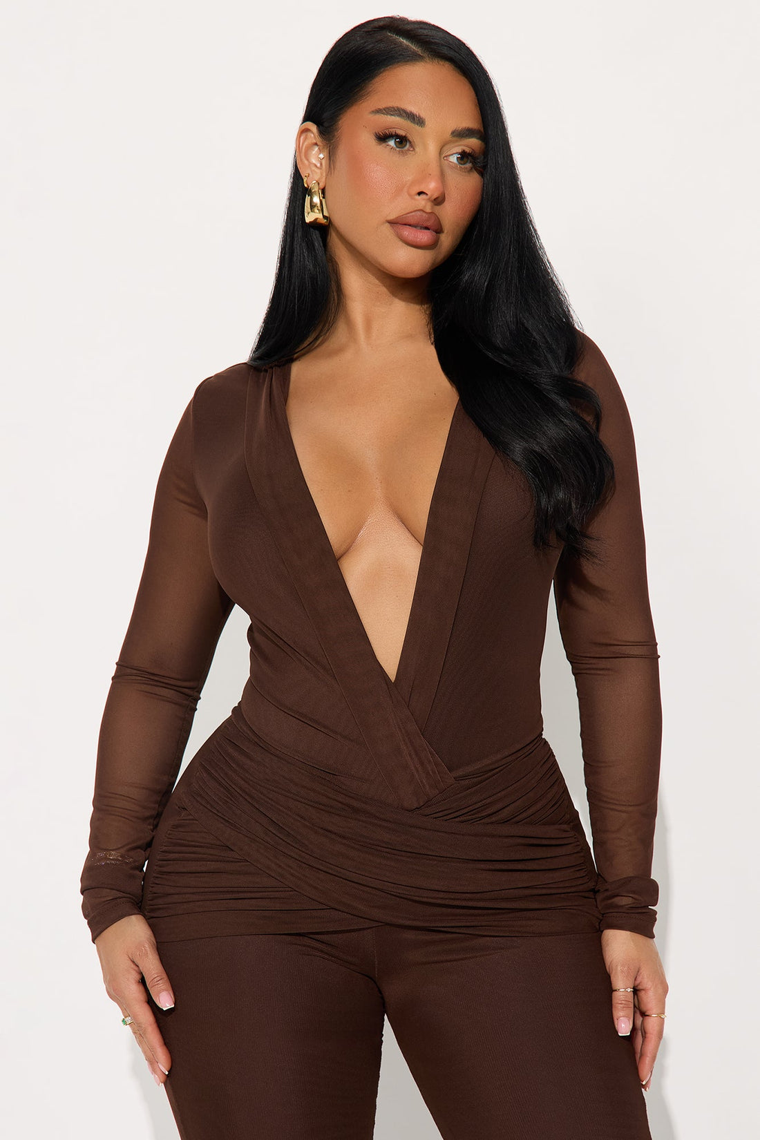 Wild Temptation Mesh Striaght Leg Jumpsuit - Chocolate