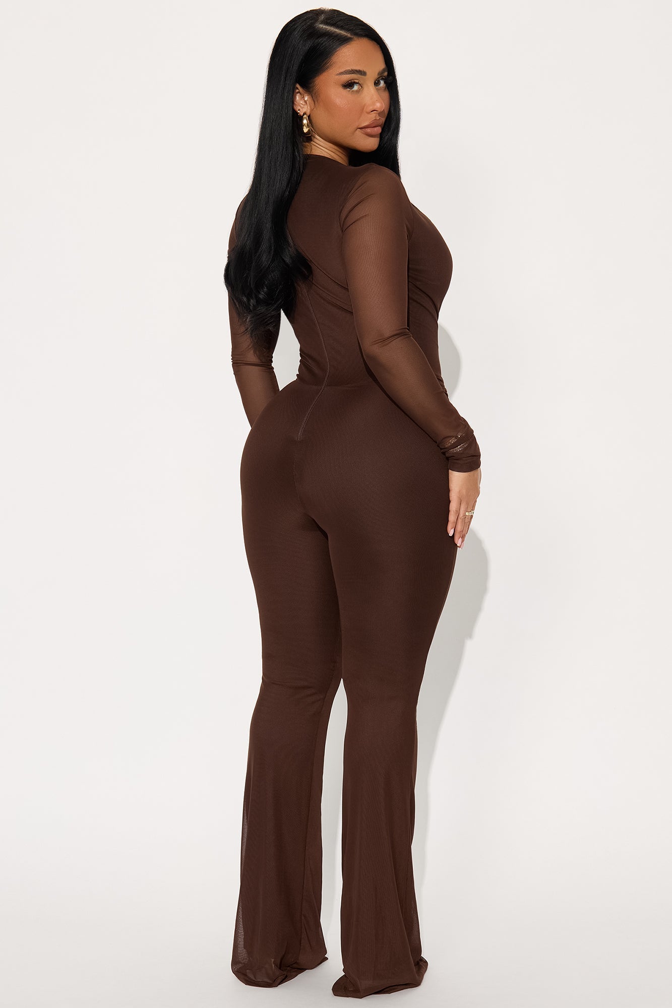 Wild Temptation Mesh Striaght Leg Jumpsuit - Chocolate