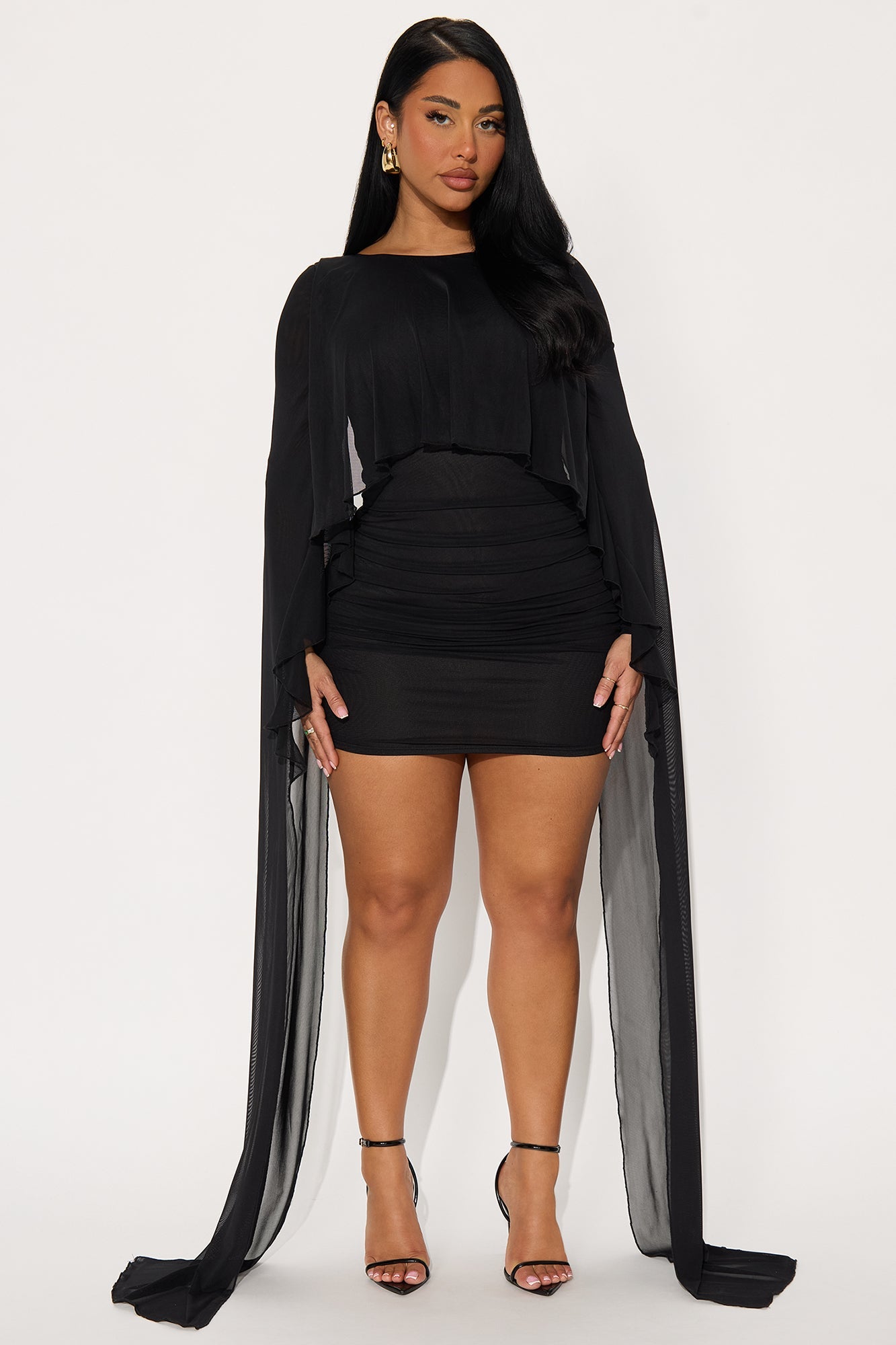 Chloe Cape Mesh Mini Dress - Black