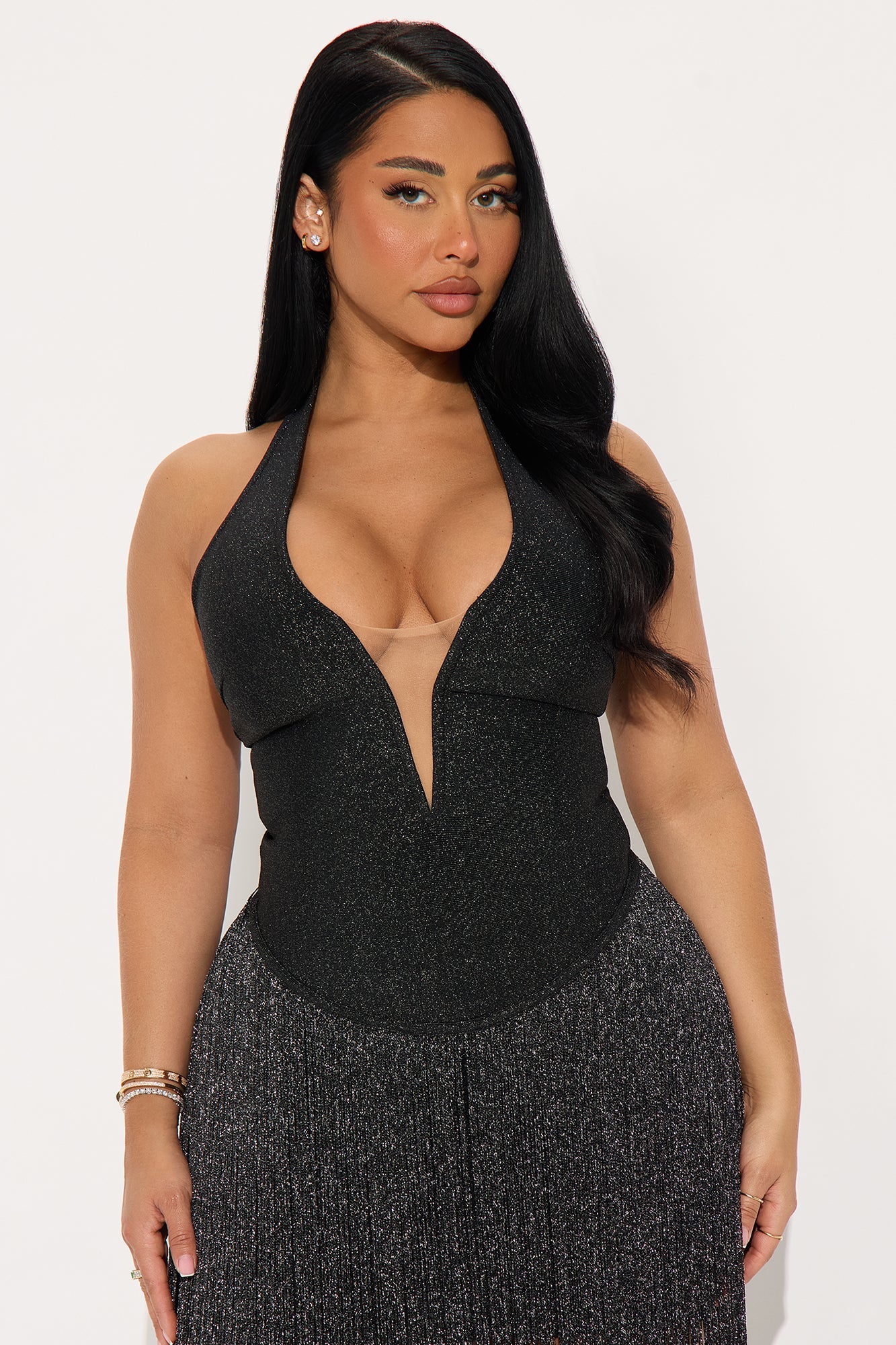 Swing Me Glitter Bandage Maxi Dress - Black