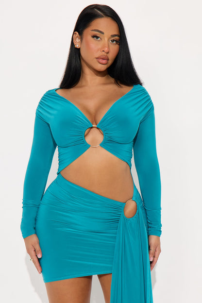 Take Me Away Cut Out Draped Mini Dress - Jade