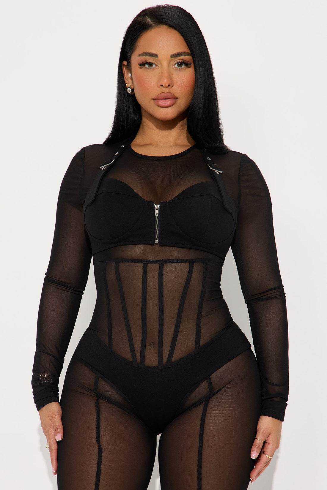 Morelia Mesh Skinny Leg Jumpsuit - Black