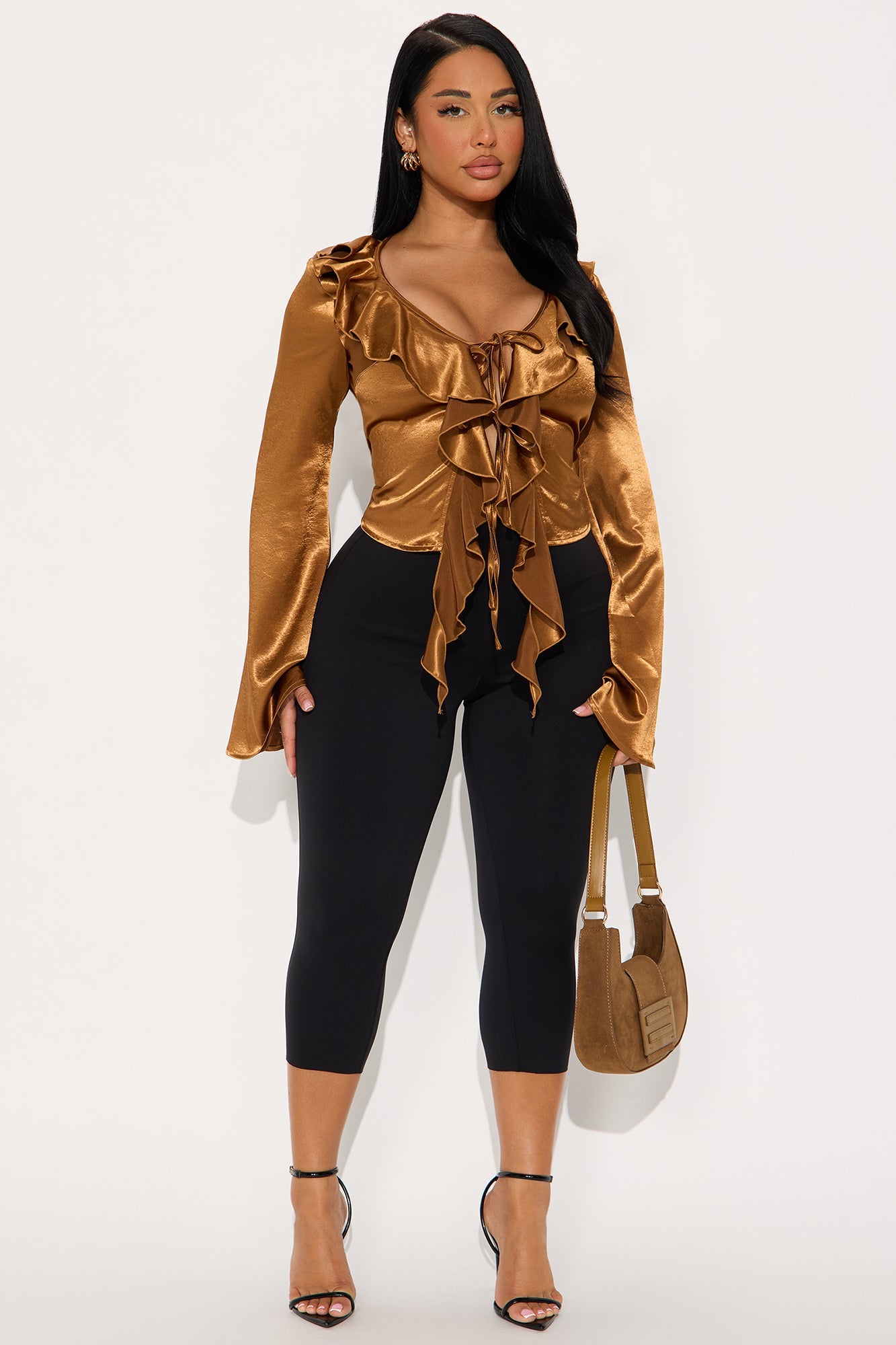 The More You Know Satin Flyaway Top - Brown