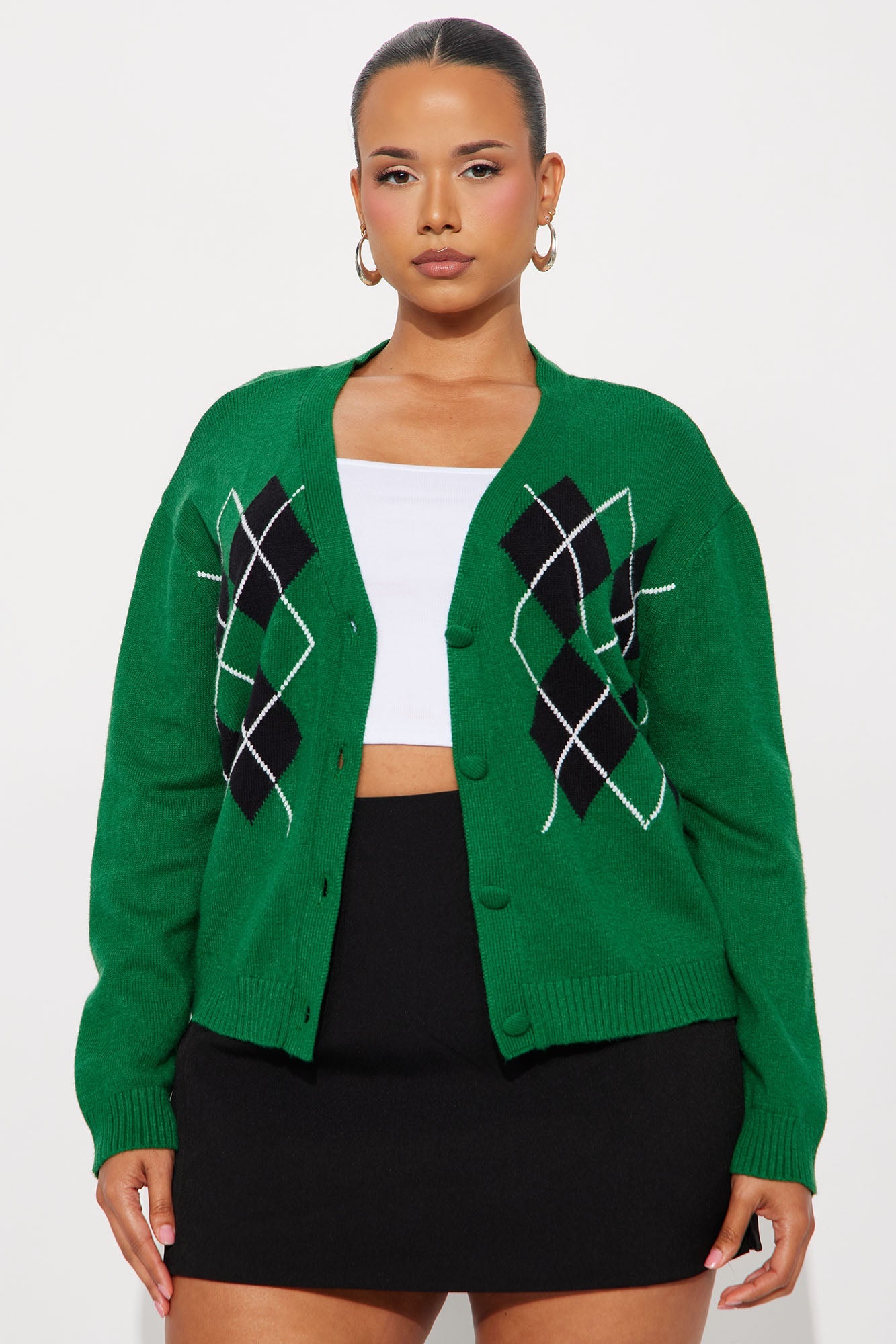The Perfect Argyle Cardigan - Green/combo
