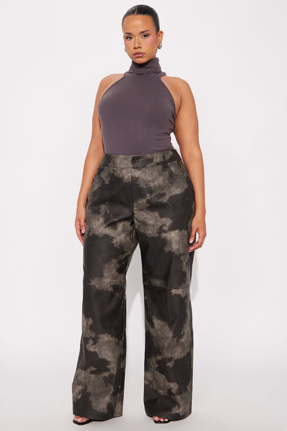 Jelina Washed Faux Leather Pant 33″ - Charcoal