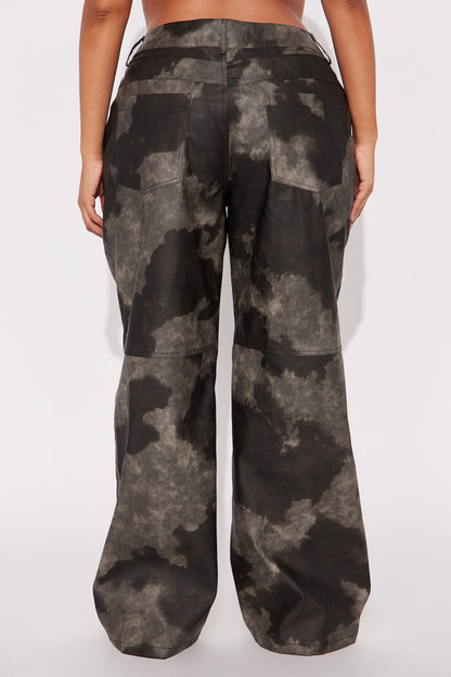 Jelina Washed Faux Leather Pant 33″ - Charcoal