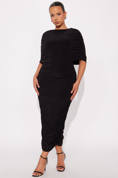 Faelynn Fold Over Midi Dress - Black