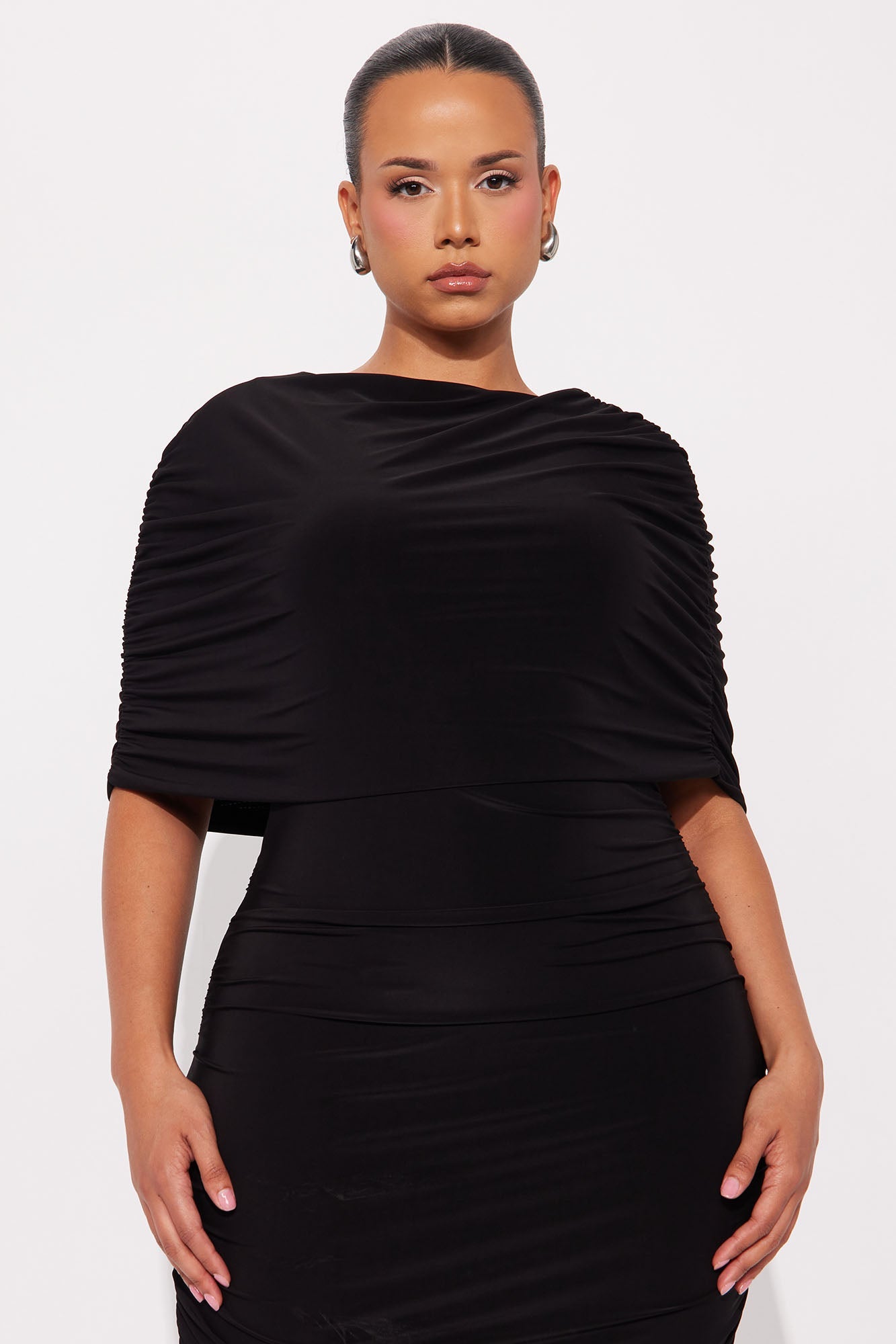 Faelynn Fold Over Midi Dress - Black