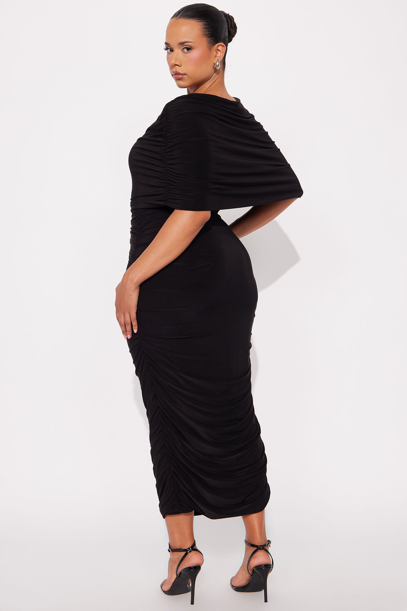 Faelynn Fold Over Midi Dress - Black