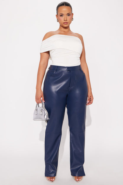 Cause A Scene Faux Leather Track Pant - Navy/combo