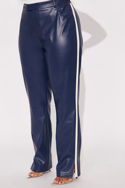 Cause A Scene Faux Leather Track Pant - Navy/combo
