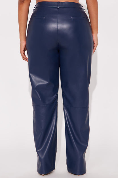 Cause A Scene Faux Leather Track Pant - Navy/combo
