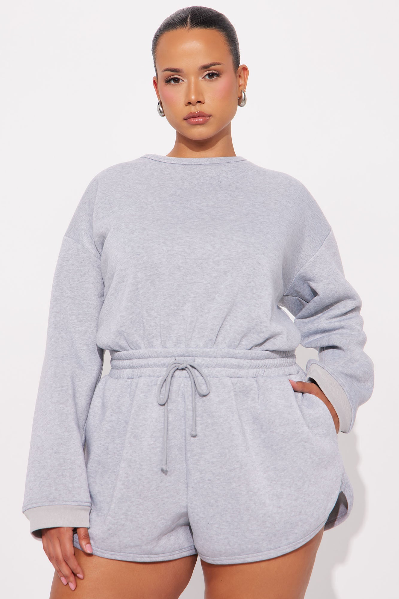 Slow Mornings French Terry Romper - Heather Grey