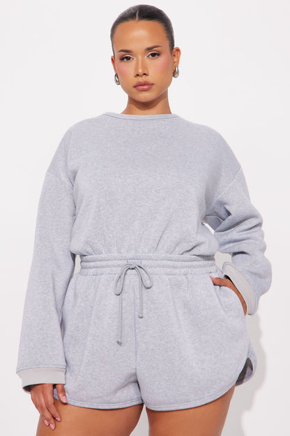 Slow Mornings French Terry Romper - Heather Grey