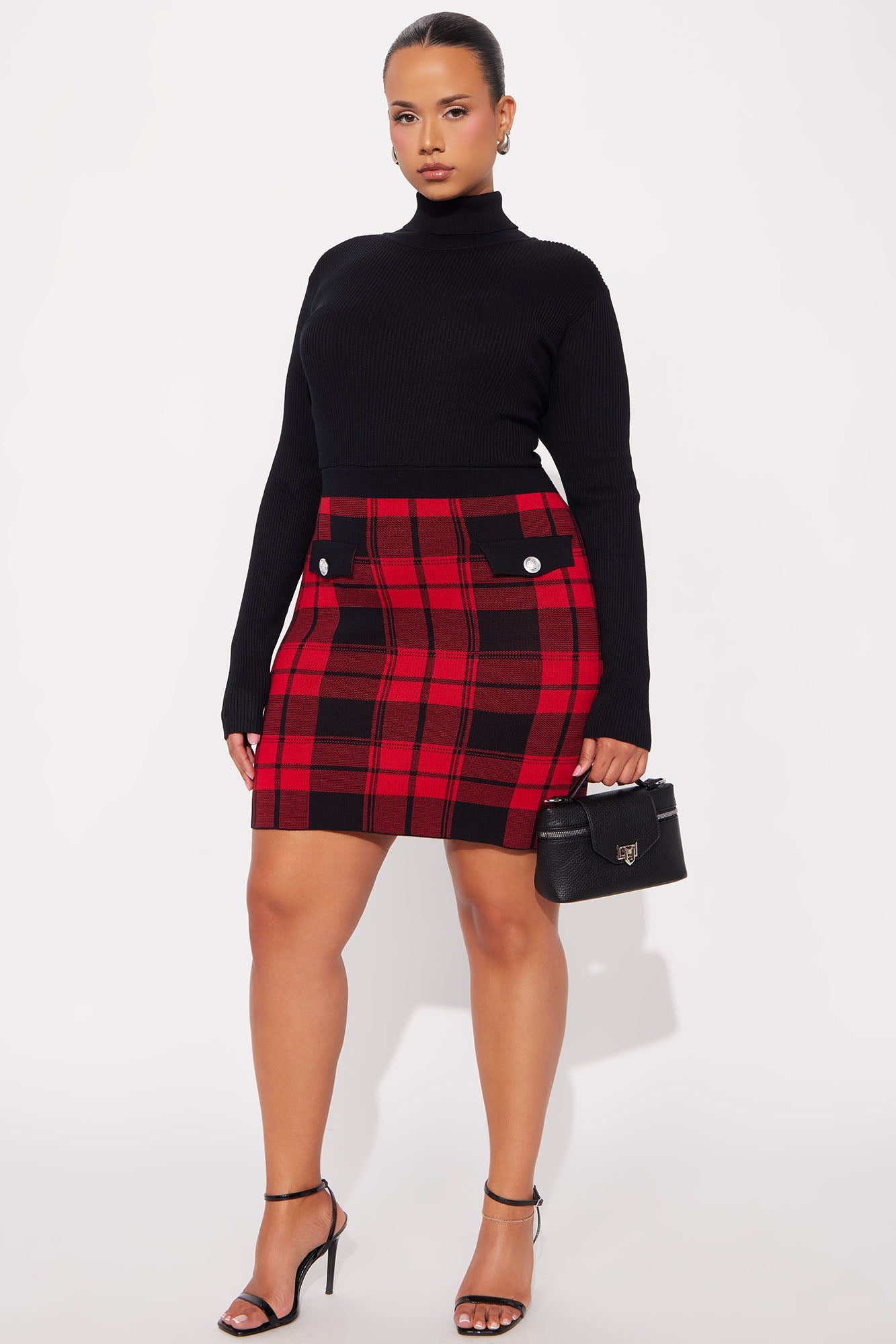 Tailored Taste Plaid Sweater Mini Dress - Red/combo