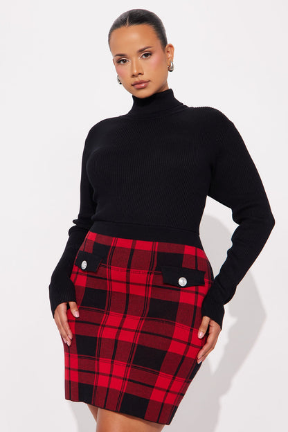 Tailored Taste Plaid Sweater Mini Dress - Red/combo