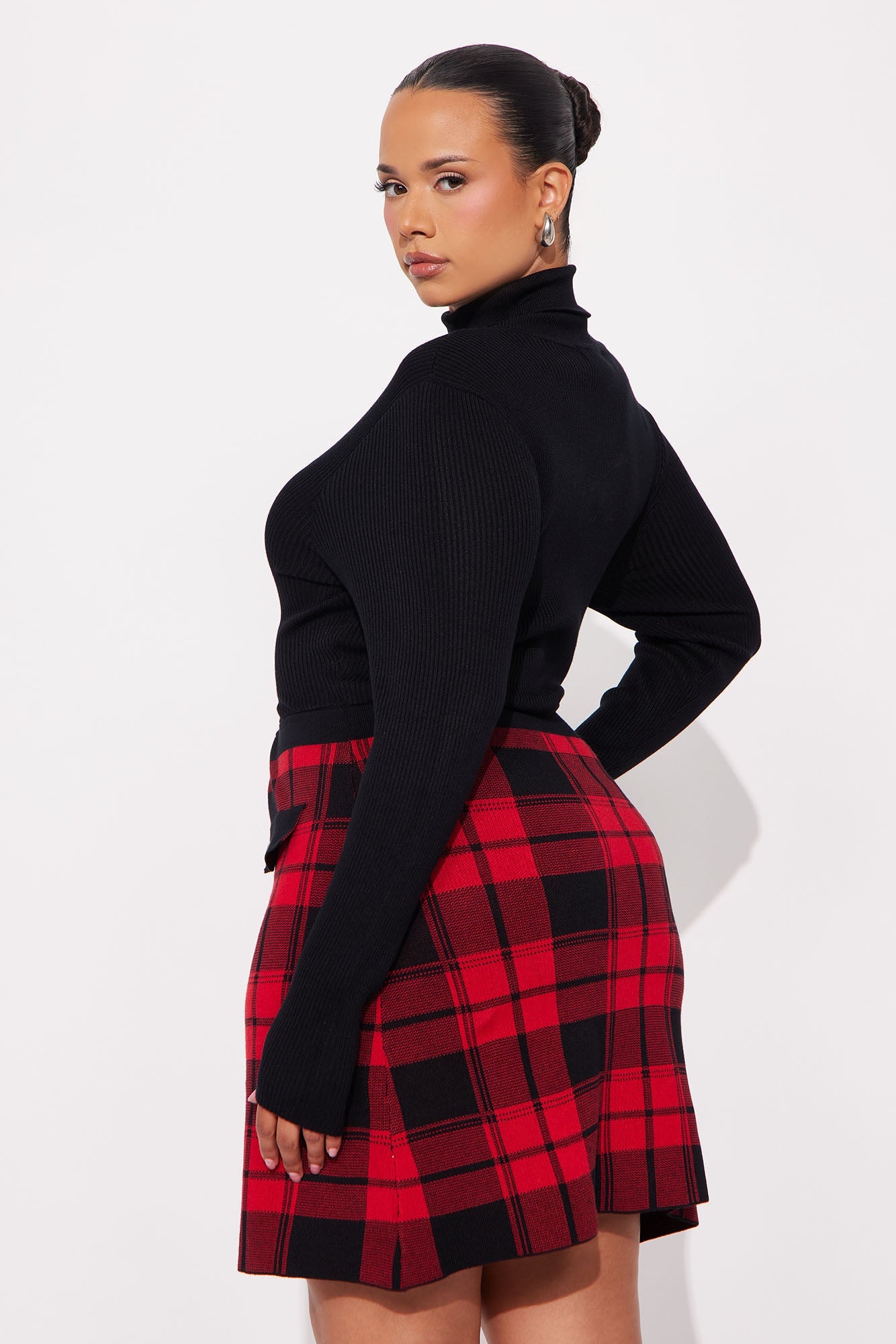 Tailored Taste Plaid Sweater Mini Dress - Red/combo