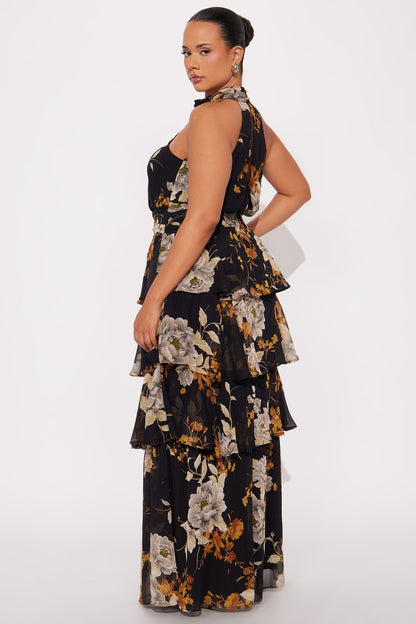 Clara Floral Ruffle Maxi Dress - Black/combo