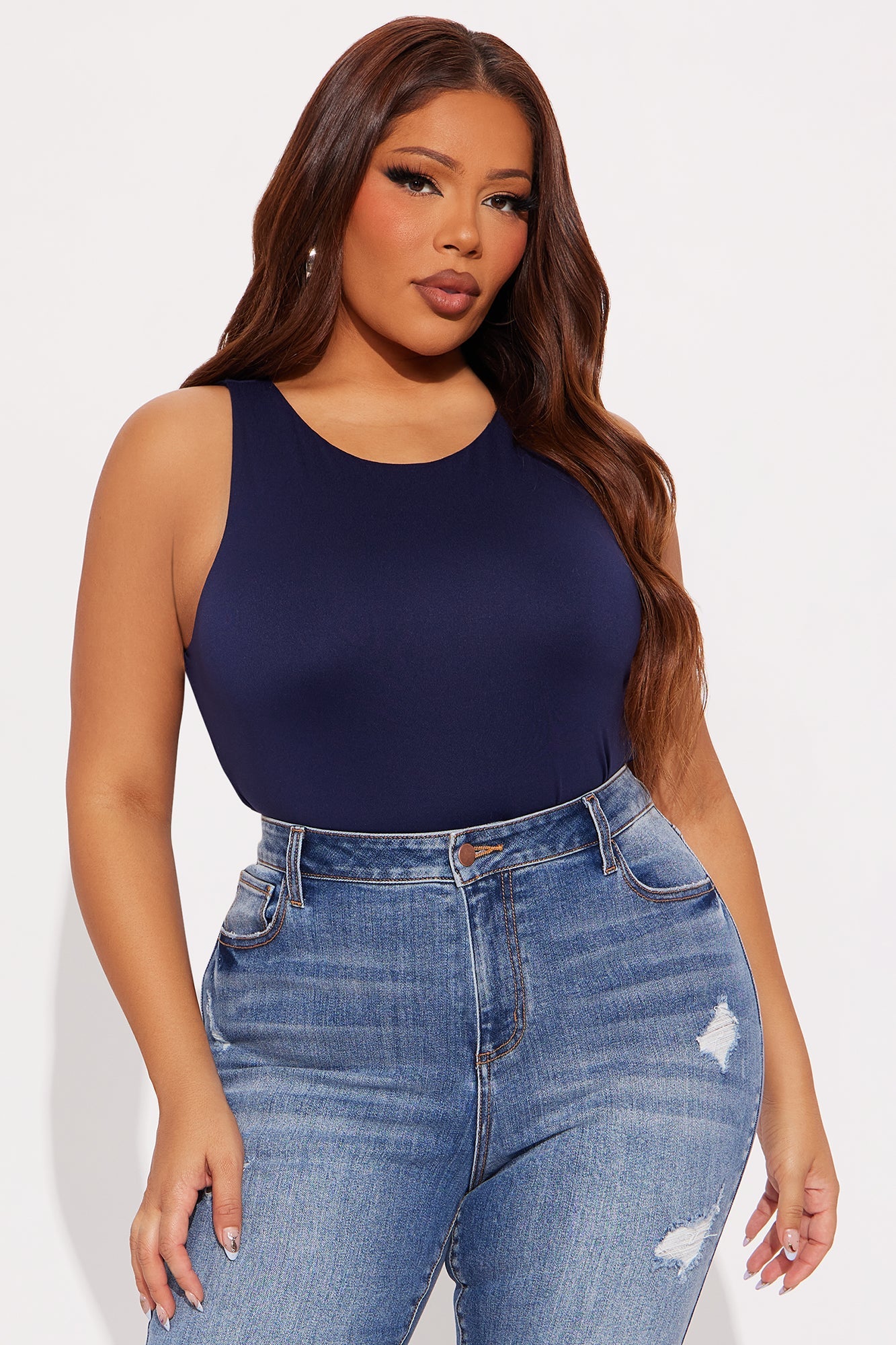 Aimee Double Lined Bodysuit - Navy