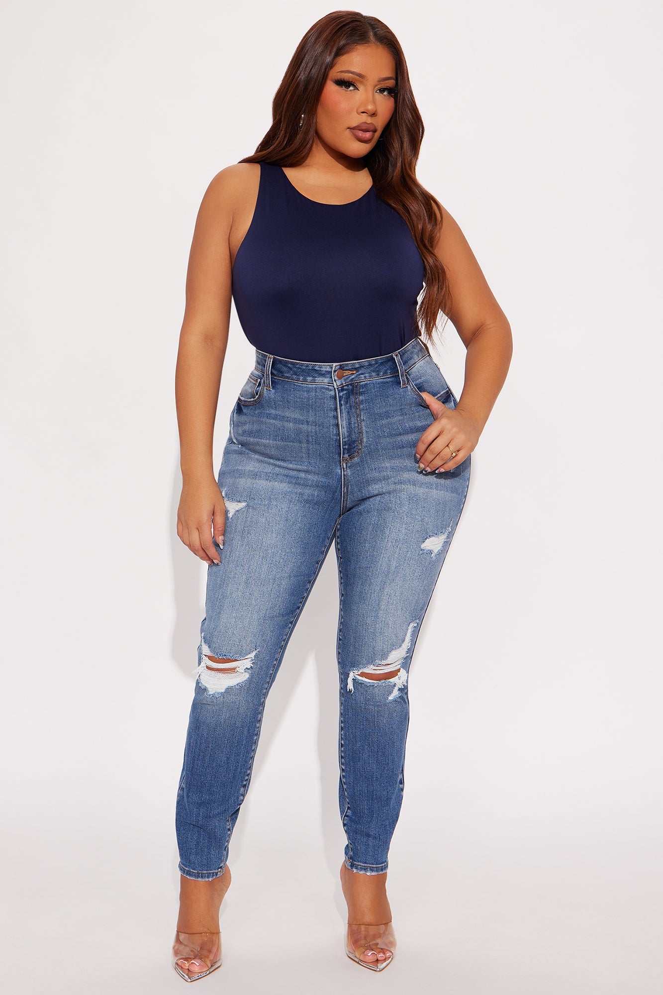 Aimee Double Lined Bodysuit - Navy