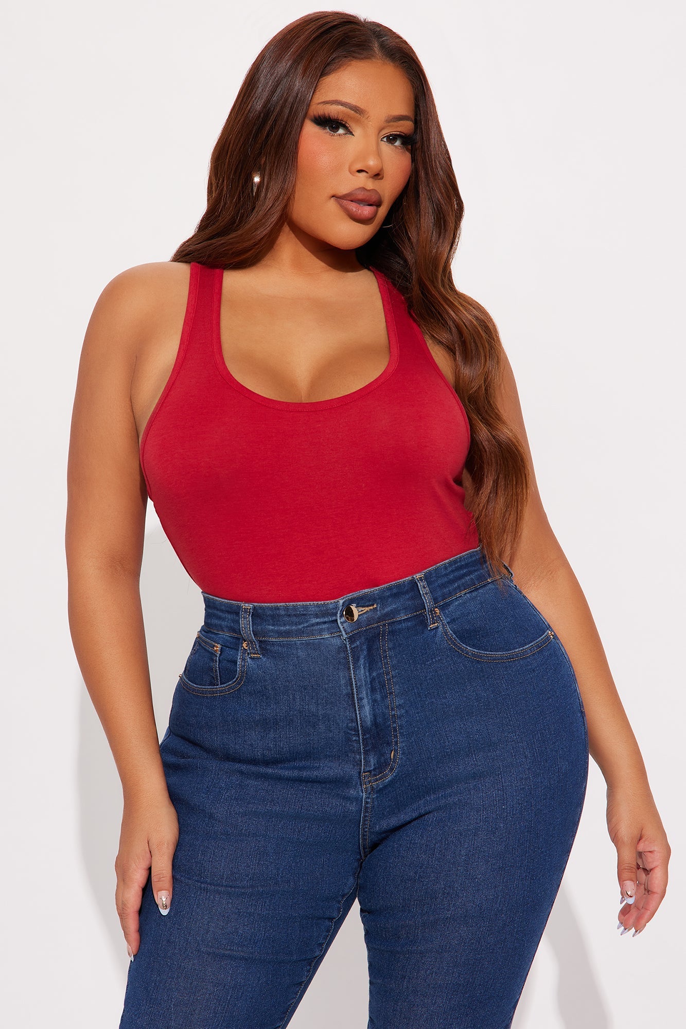 Divine Basic Tank Bodysuit - Burgundy
