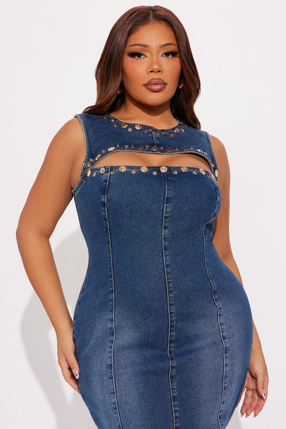 At The Rodeo Denim Midi Dress - Dark Denim