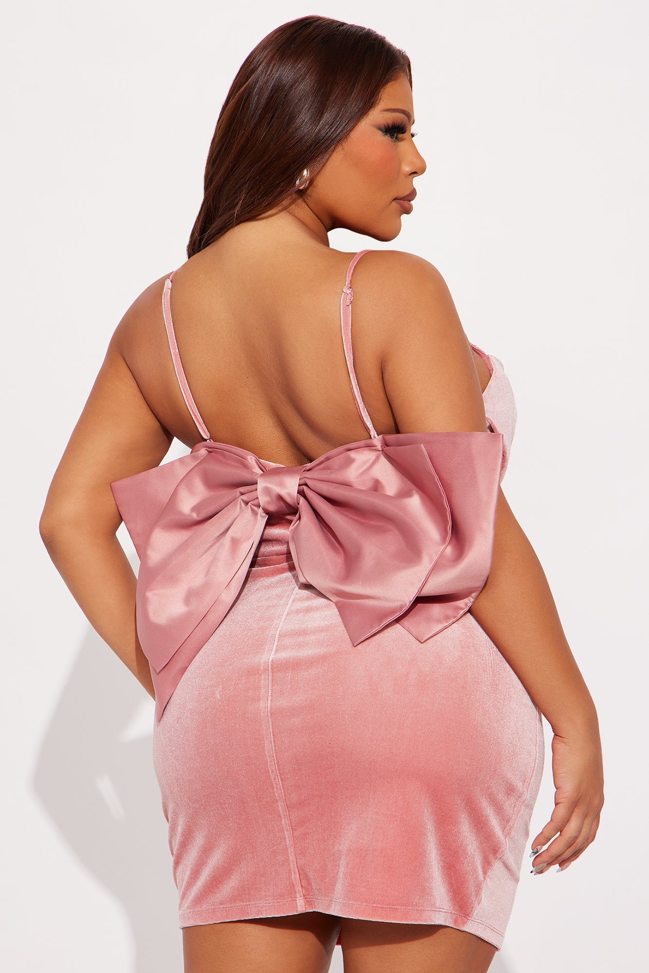 Britt Bow Velvet Mini Dress - Blush