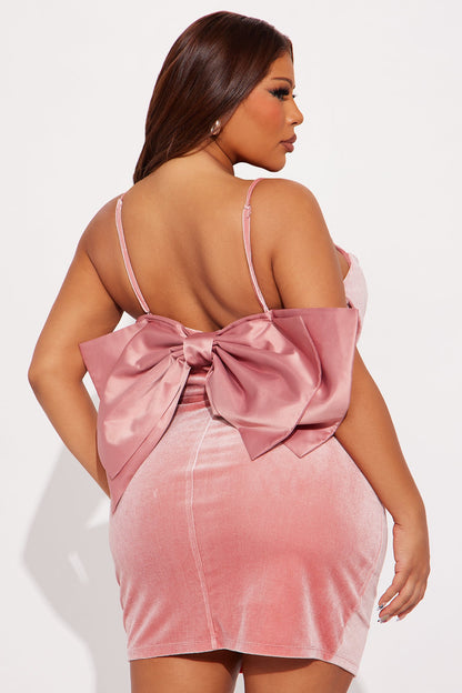 Britt Bow Velvet Mini Dress - Blush