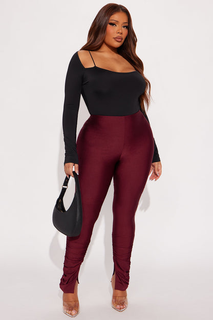 Always Confident High Rise Tricot Ruched Legging - Burgundy