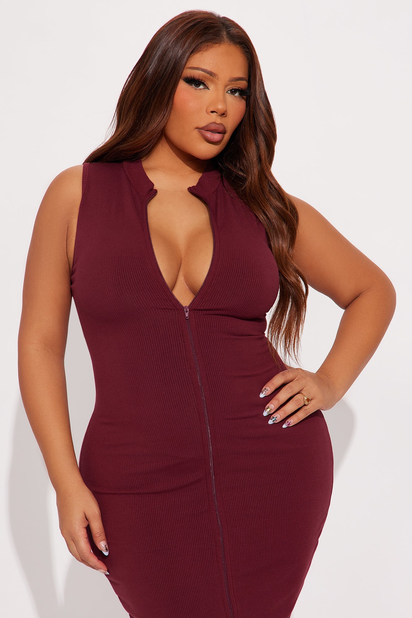 Zoey Snatched Midi Dress - Wine