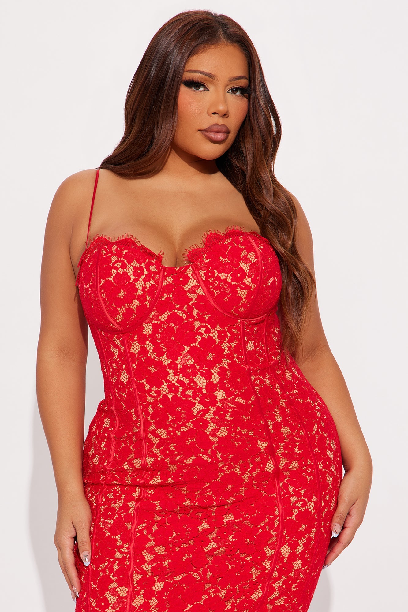Lady In Lace Midi Dress - Red