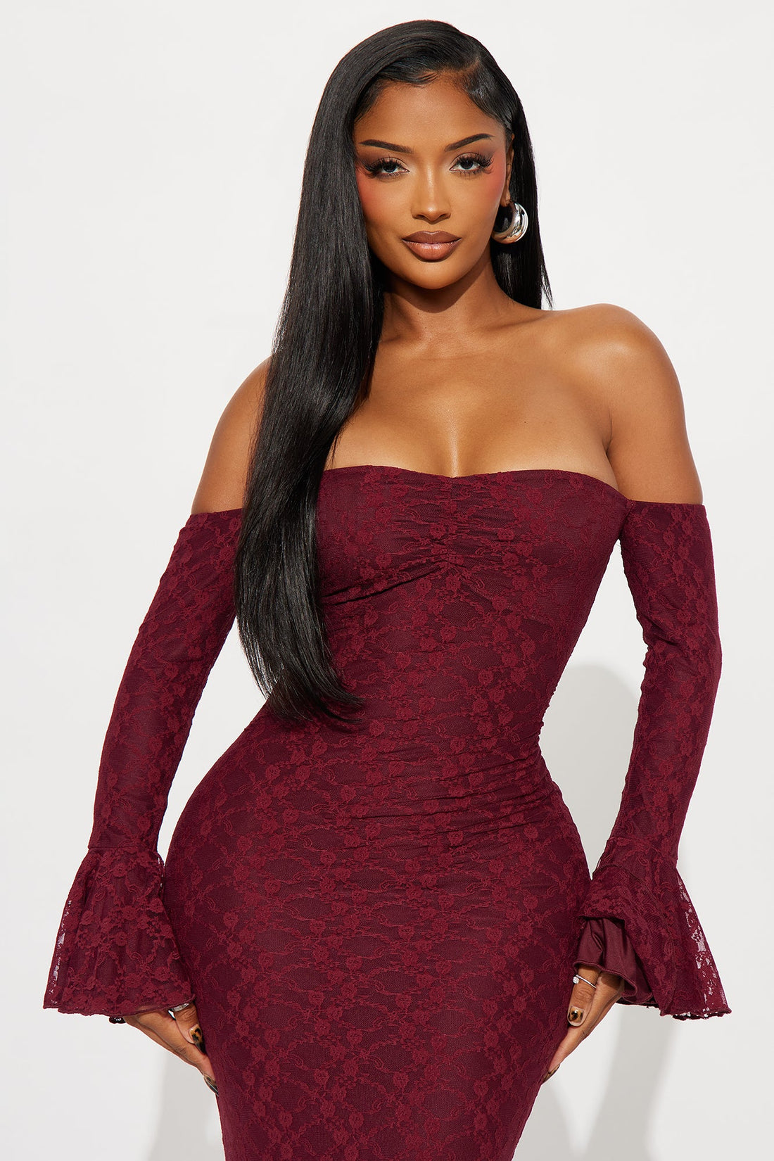 Fiercely Yours Lace Gown - Burgundy