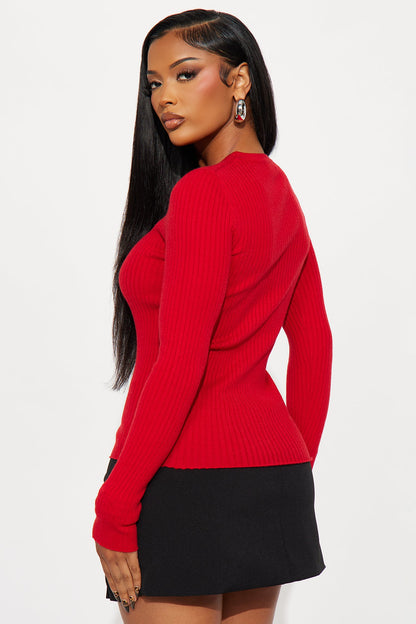 Basically Perfect Ribbed Sweater - Red