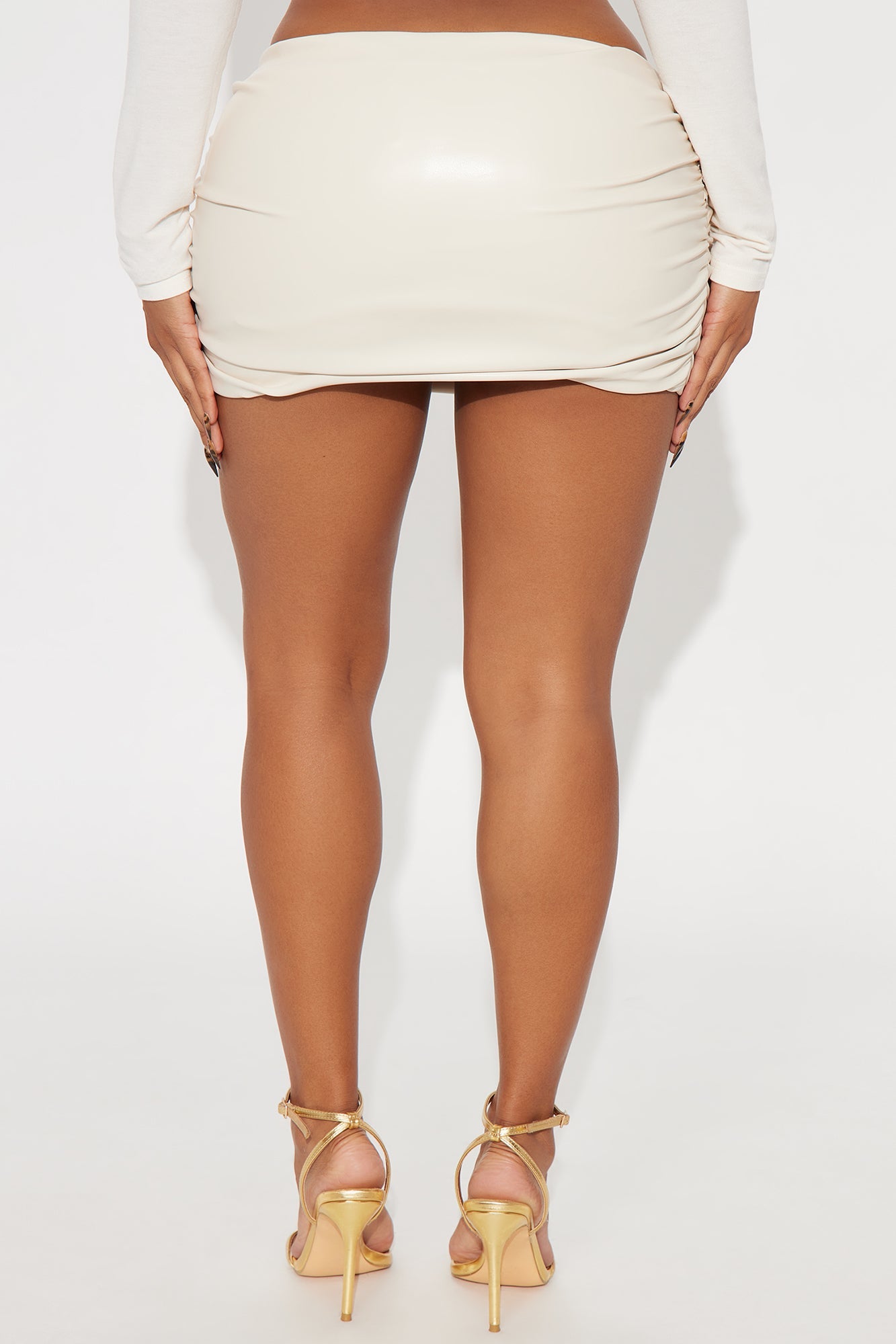 Bring The Heat Ruched Faux Leather Mini Skirt - Bone