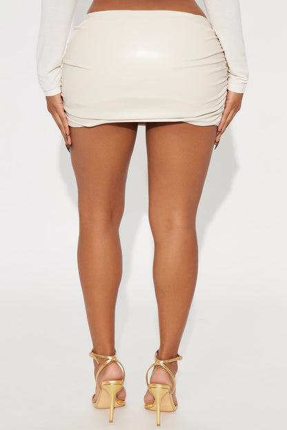 Bring The Heat Ruched Faux Leather Mini Skirt - Bone