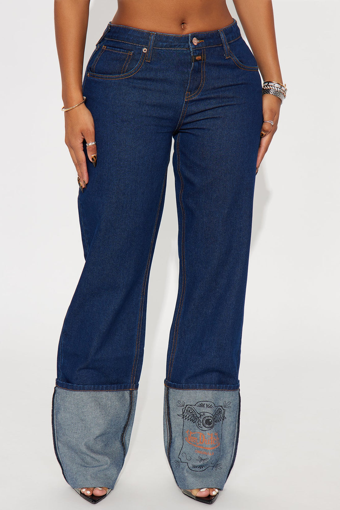 Von Dutch Originals Cuff Straight Leg Jeans - Dark Denim