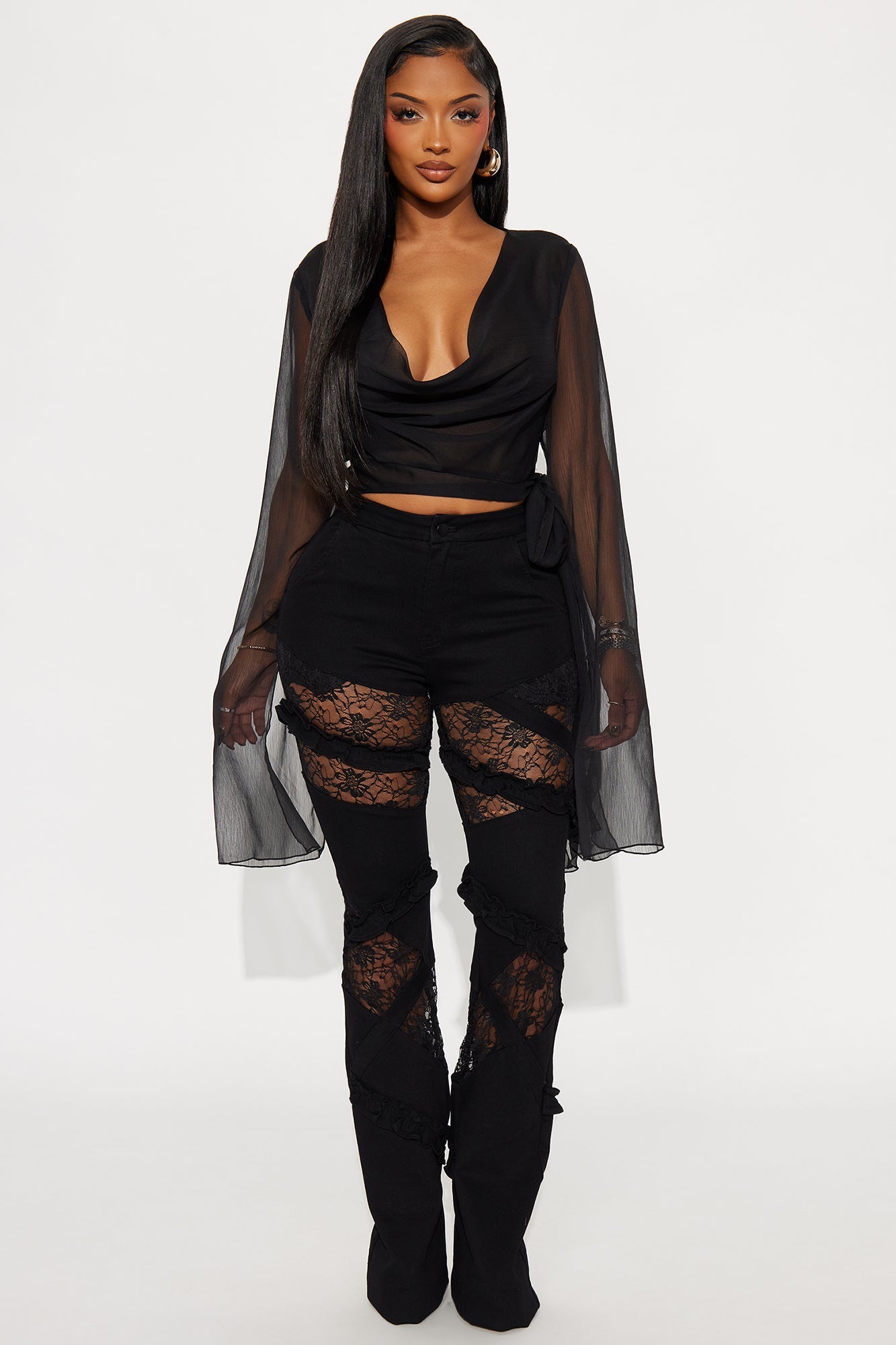 Tall Dreamcatcher Lace Stretch Flare Jeans - Black