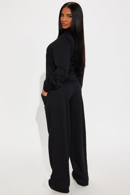 Blake Zip Up Fleece Pant Set - Black