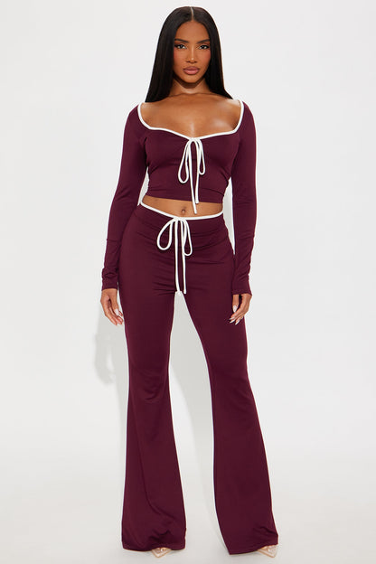 The Bow Era Long Sleeve Pant Set - Burgundy