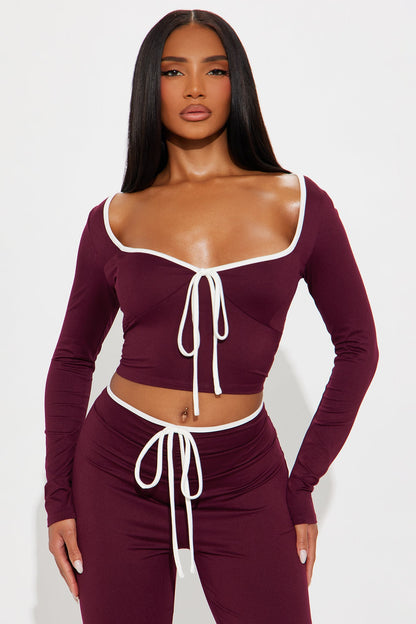 The Bow Era Long Sleeve Pant Set - Burgundy